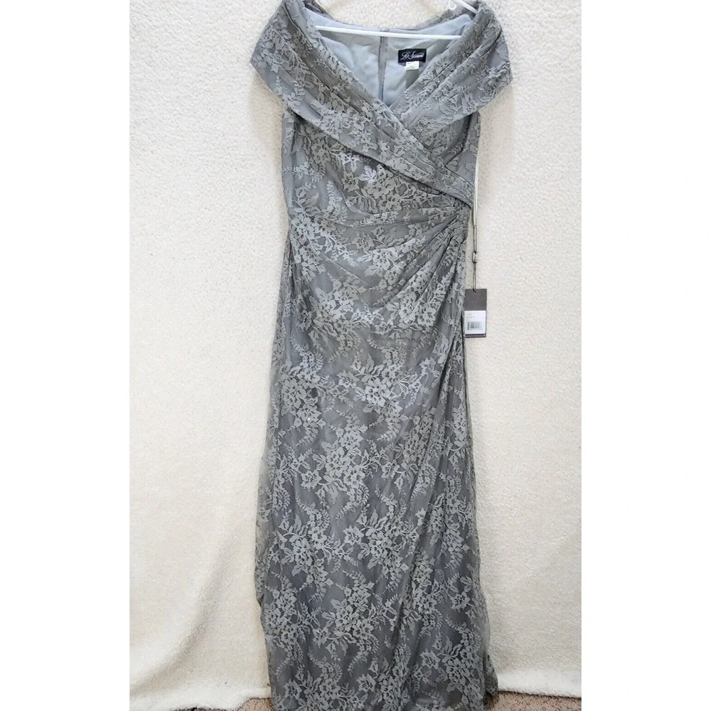 La Femme Portrait Neck Lace Gown Women's 14 Platinum Embellished Rhinestones - Picture 1 of 15